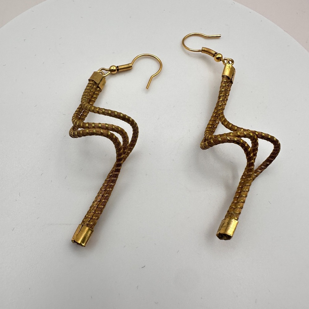 Vintage 90s Gold Tone Twisted Wire Mesh Dangle Earrings Boho Jewelry